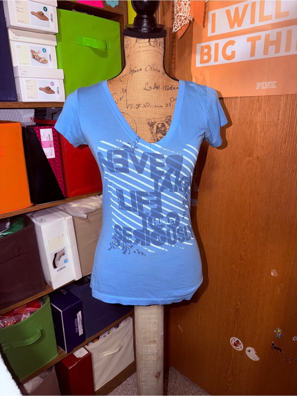 Hurley Light Blue V-Neck Graphic Tee